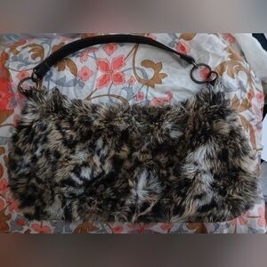 Faux Fur Shoulder Bag - Brown